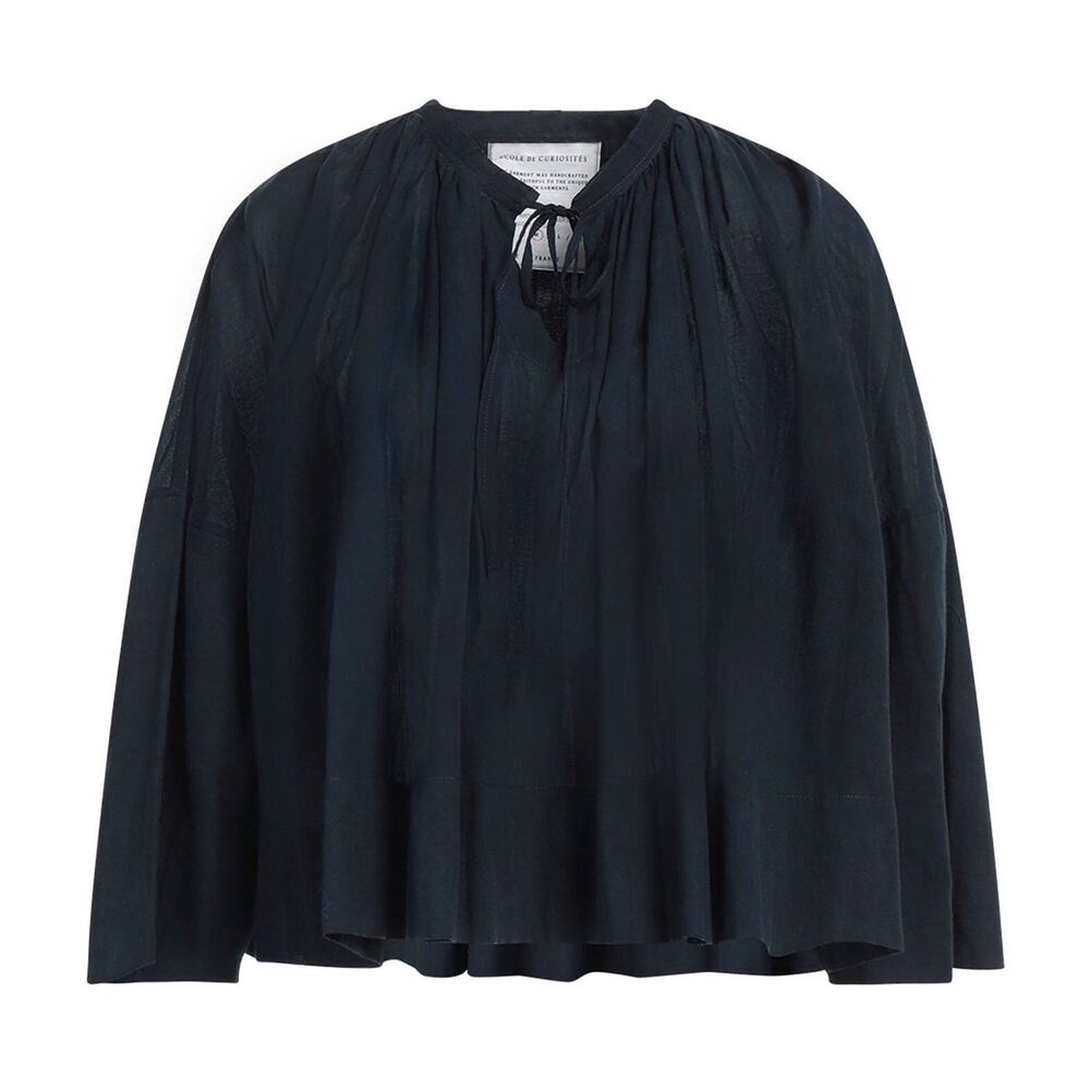 NWT Ecole De Curiosites Betty Blouse Sheer Cotton Voile Night Indigo - M